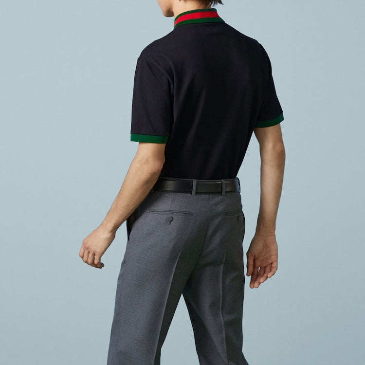 Gucci Cotton Piquet Polo With Web Collar 'Black' 701735-XJELJ-1043