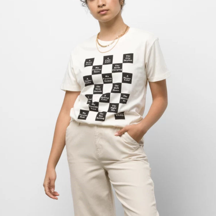 (WMNS) Vans Grid Printing Slim Fit Round Neck Short Sleeve Creamy White VN0A5L9CFS8
