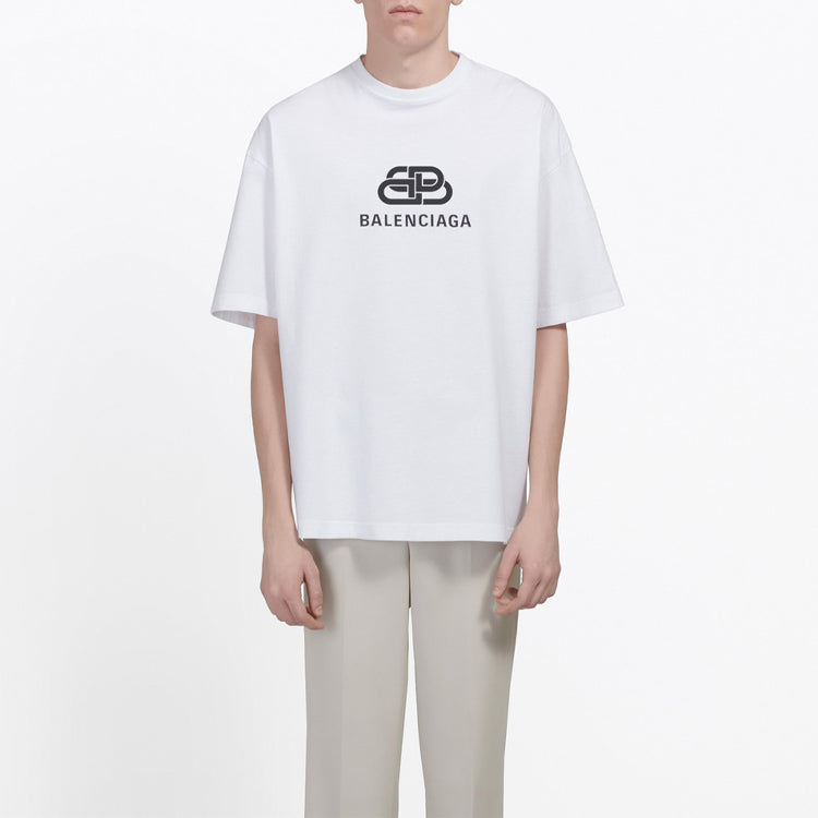 Men's Balenciaga White with BB logo Classic logo Printing Short Sleeve 570803TEV489044
