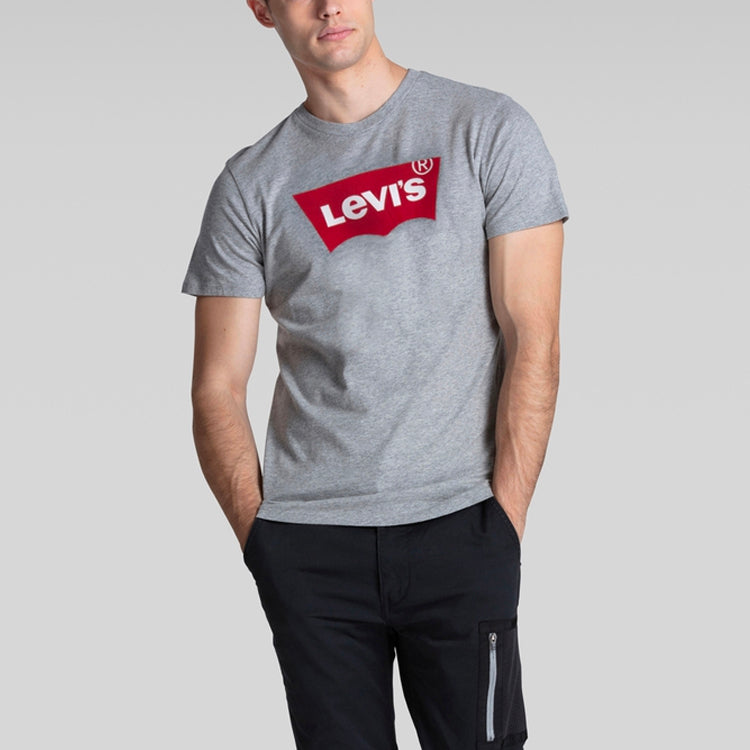 Men's Levis Alphabet Logo Loose Round Neck Short Sleeve Gray T-Shirt 17783-0138