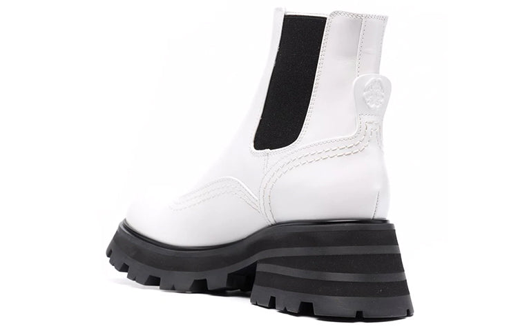 (WMNS) Alexander McQueen Leather Chelsea Ankle Boots 'White Black' 666368WHZ849360