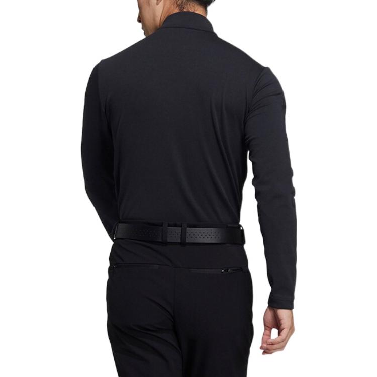 Men's adidas Solid Color Half Zipper Stand Collar Long Sleeves Black T-Shirt GT3652