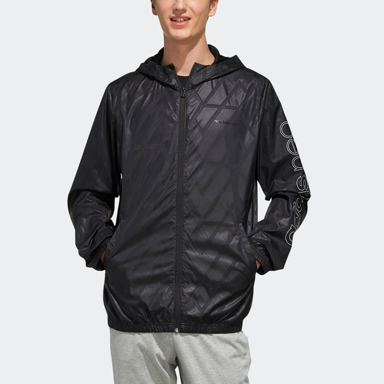 adidas neo Alphabet Geometry Pattern Loose Zipper Jacket Black EI4508