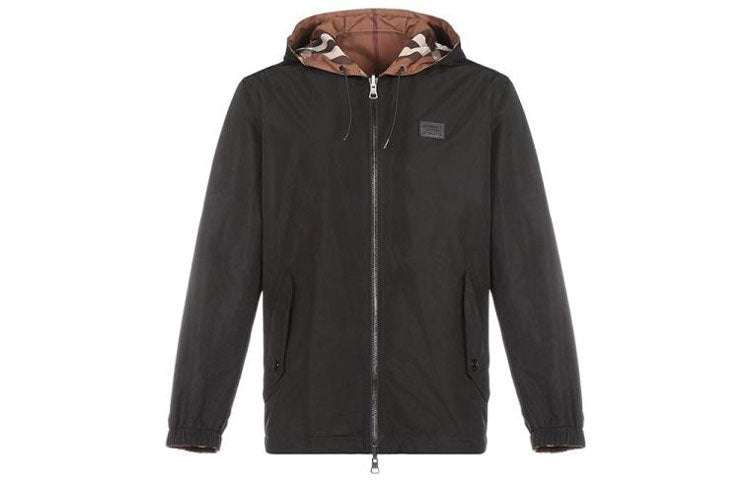 Men's Burberry Double Sided Plaid Cotton Hooded Jacket Brown 80369161