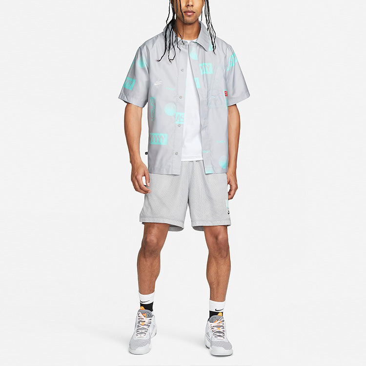 Nike Alphabet Printing single breasted lapel Short Sleeve Shirt Gray DO4024-097