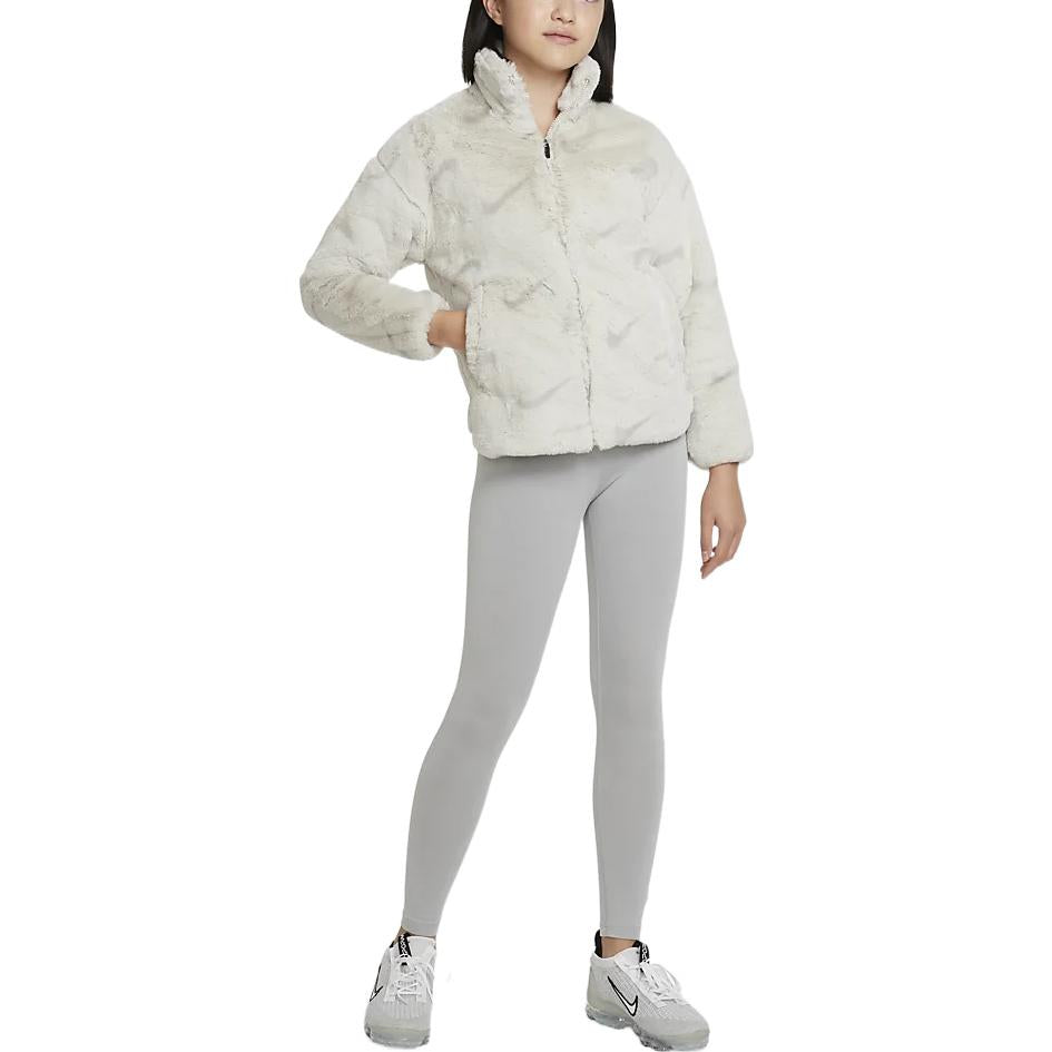 (GS) Nike Sportswear Faux Fur Jacket 'White Grey' DV3252-072