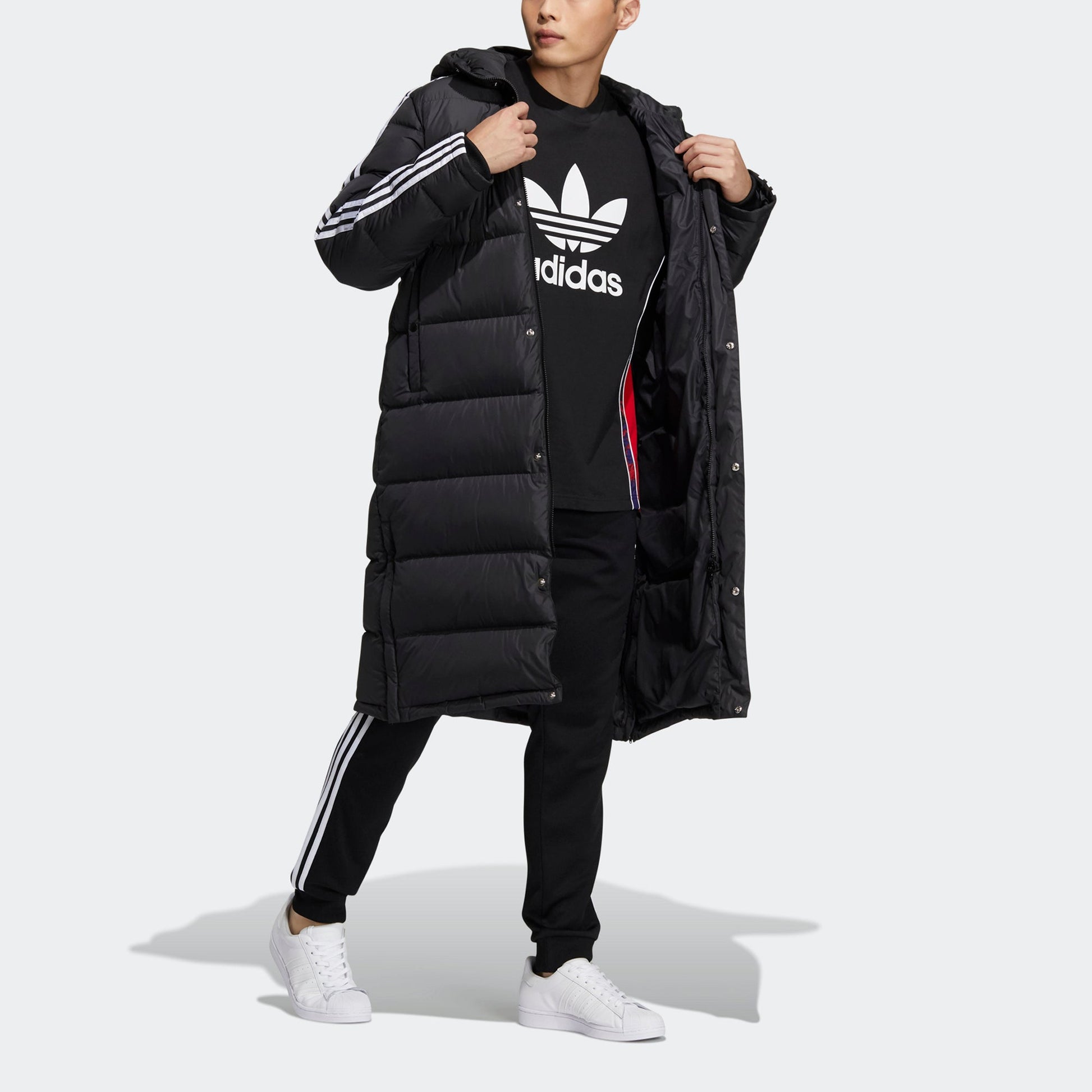 adidas originals Long Down Side Logo Printing mid-length Sports Down Jacket Black HI4658