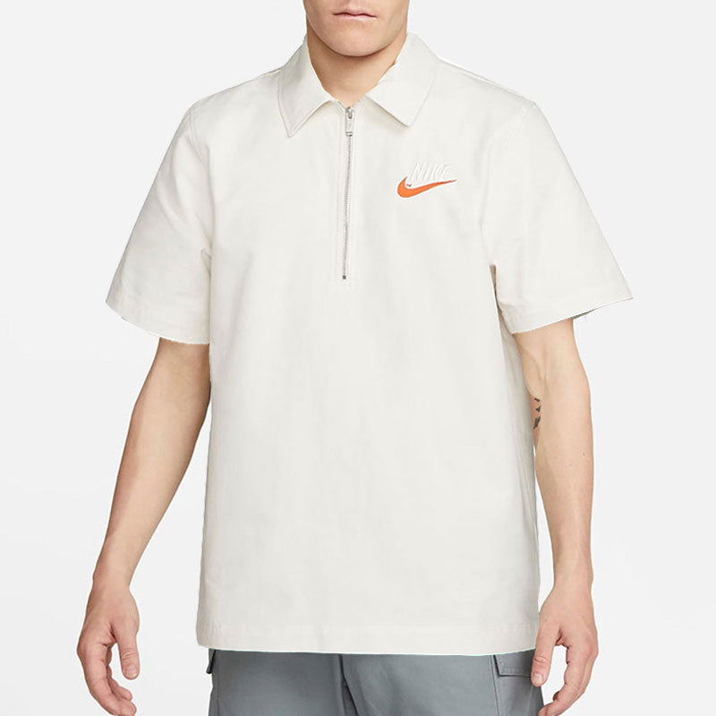 Nike Half Zipper Solid Color Short Sleeve Polo Shirt White DM5284-030