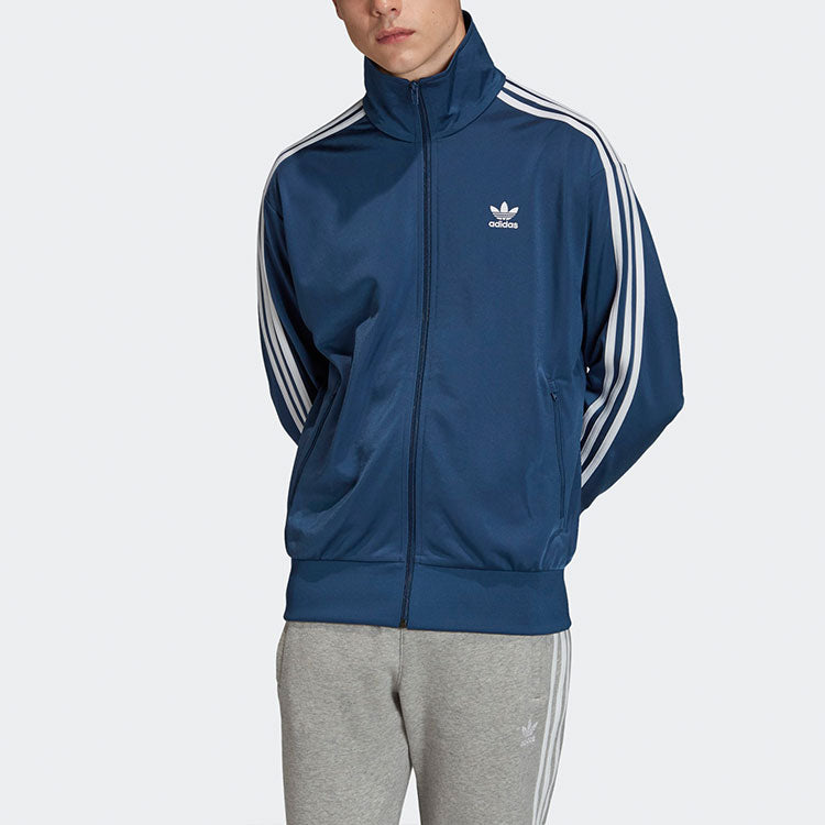 adidas originals Firebird Logo Printing Sports Stand Collar Jacket Blue FM3810