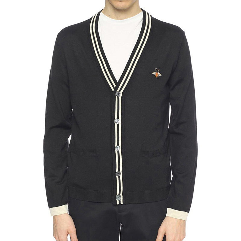 Men's Gucci Micro Mark Logo Wool Knitting Cardigan Black 496443-X9I00-1831