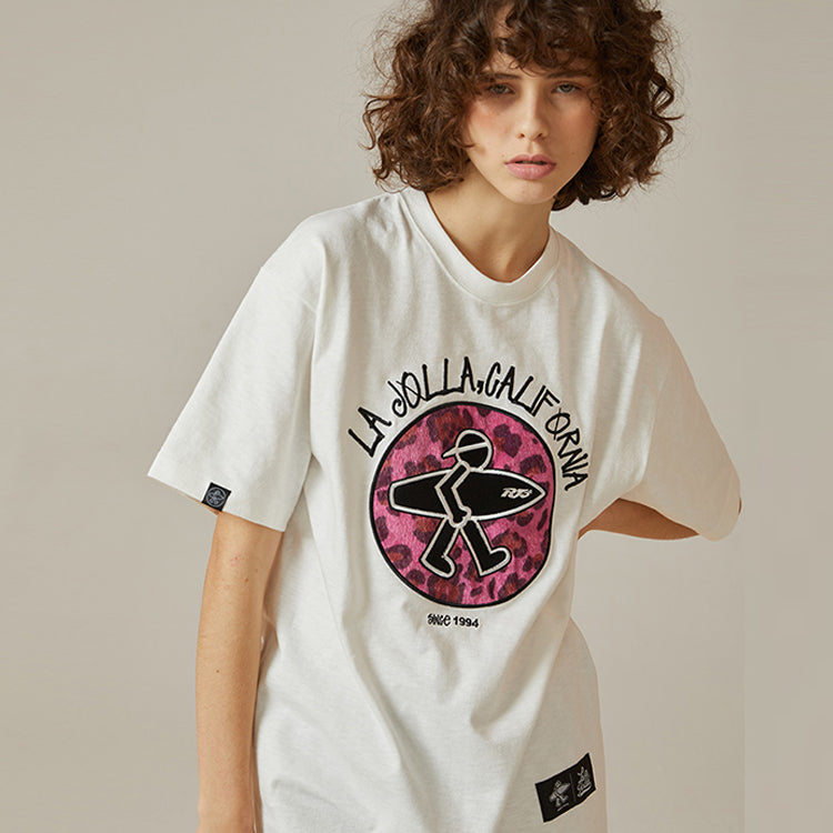 PJs Vigor Leopard print Embroidered Short Sleeve Unisex White 20SSTS1014-P