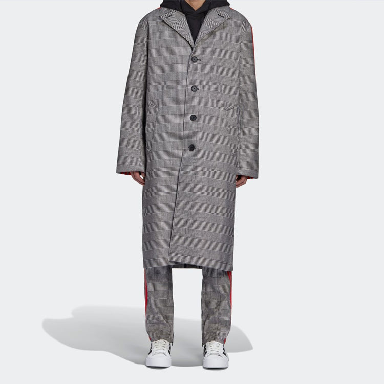 adidas originals x 424 Trench Coat Crossover Gray Plaid Long Windbreaker Gray FS6235
