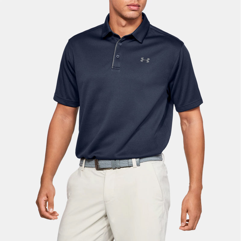 Men's Under Armour Tech Golf Sports Loose Breathable Short Sleeve Polo Shirt Navy Blue 1290140-410