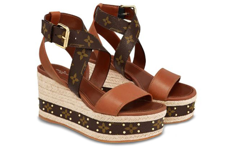 (WMNS) LOUIS VUITTON LV boundary Wedge Sandal 'Brown' 1A63W8