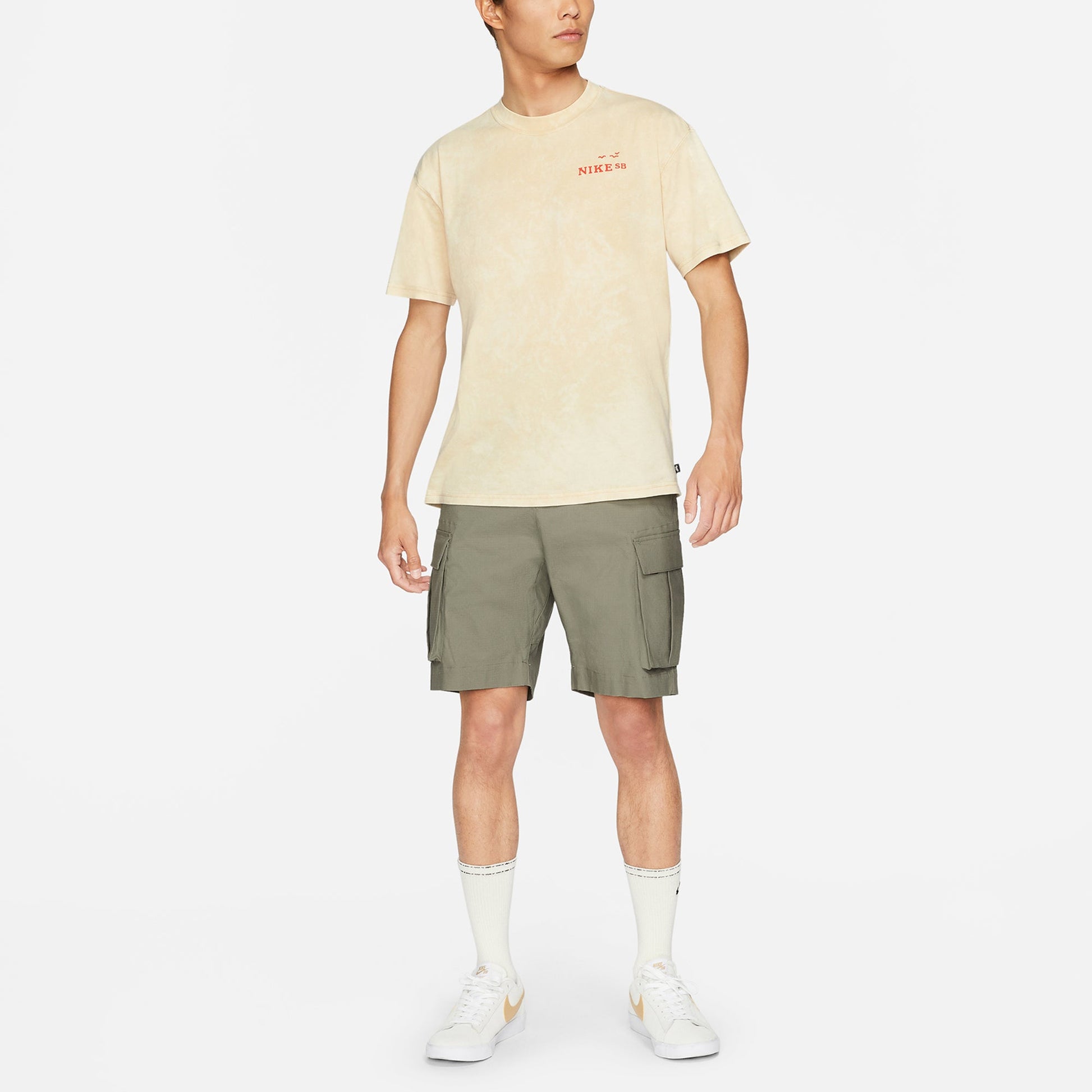 Nike SB Back Printing Washed Sports Skateboard Short Sleeve Brown DD1288-212