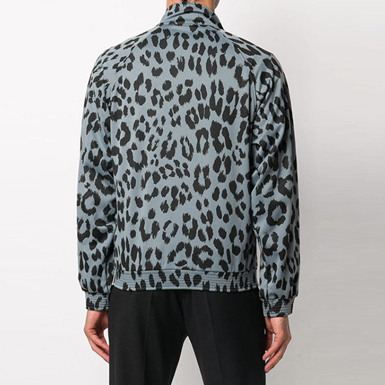 Men's KENZO Tiger Head Embroidered Logo Leopard Print Jacquard Jacket Gray FA65BL7314CA-62