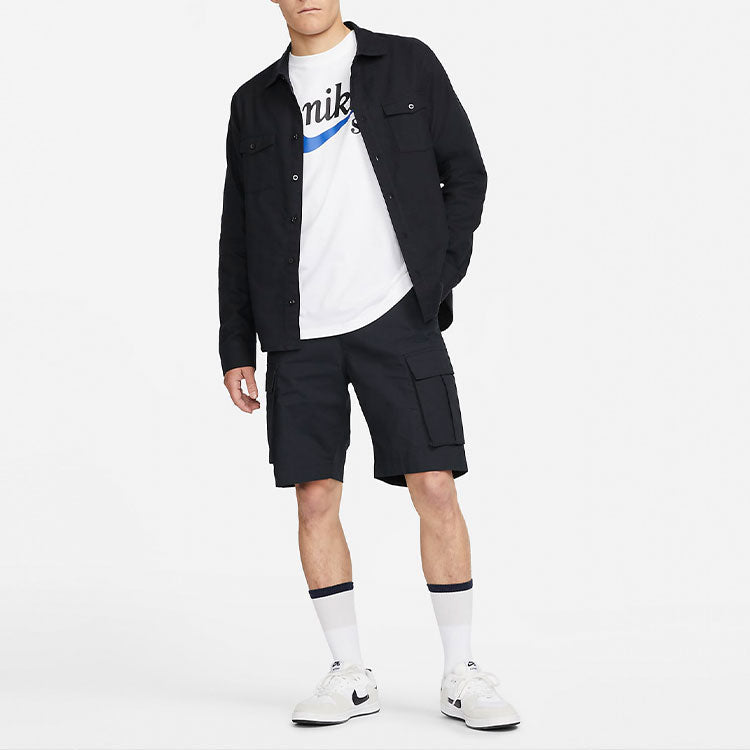 Nike Solid Color Pocket flannel Skateboard Long Sleeves Shirt Tops Black DA4168-010