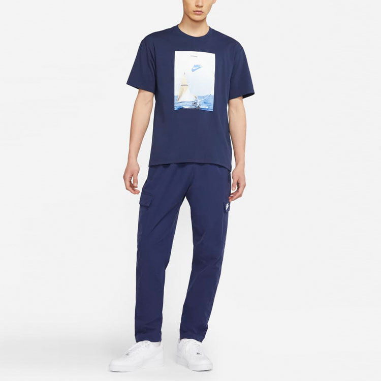 Nike Sportswear Reissue Casual Alphabet Logo Round Neck Short Sleeve Navy Blue DA0940-410
