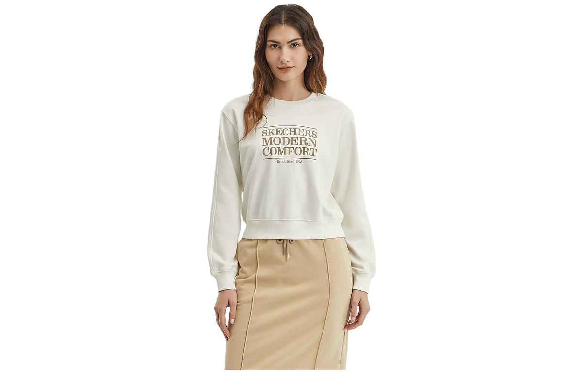 (WMNS) Skechers Letter Printed Crew Sweater 'Grey White' L323W044