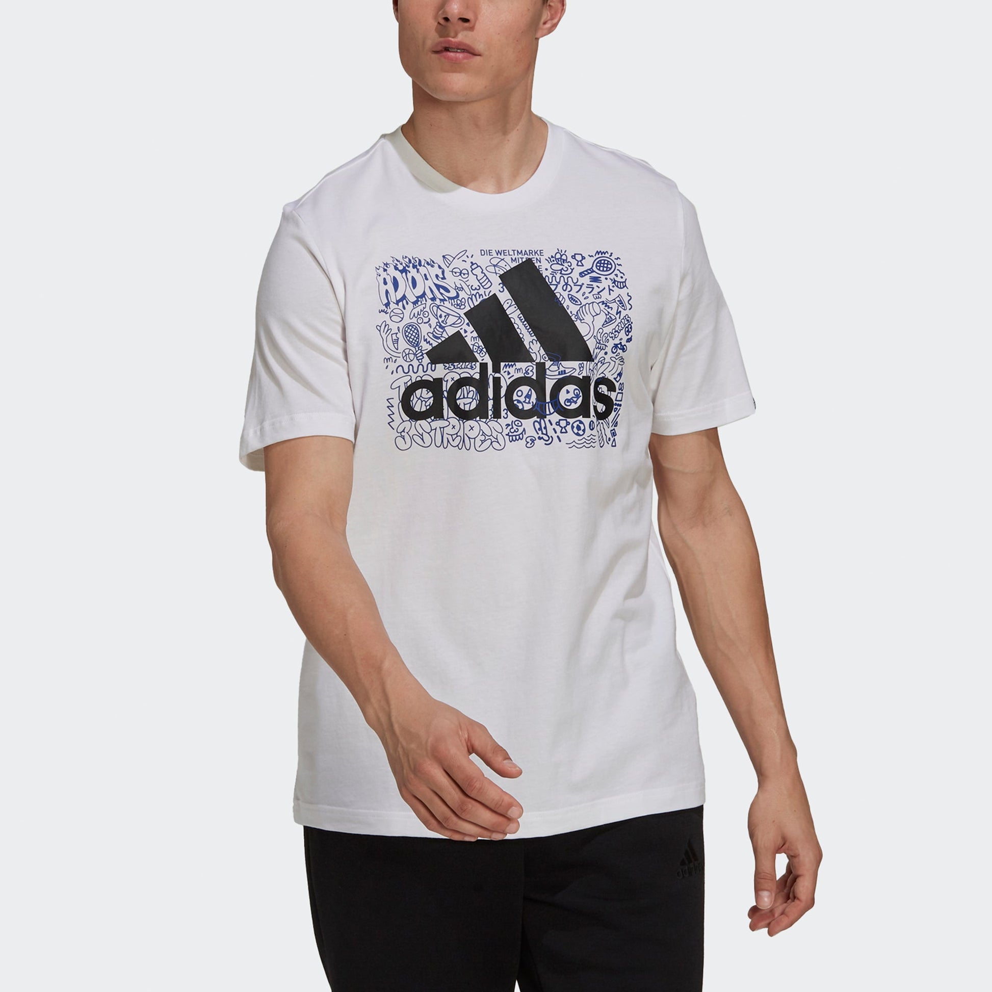 adidas M Ddlbmb L T Graffiti Printing Logo Sports Short Sleeve White GS4001