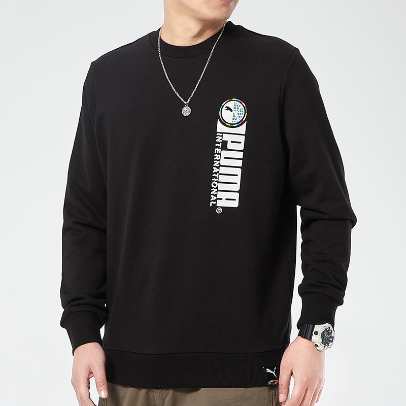 PUMA Alphabet Printing Sports Round Neck Pullover Black 531416-01