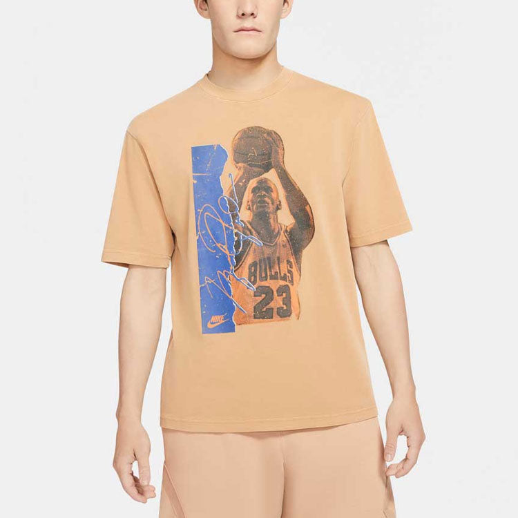 Men's Jordan Character Basketball Offset Printing Short Sleeve Brown T-Shirt DA9892-200