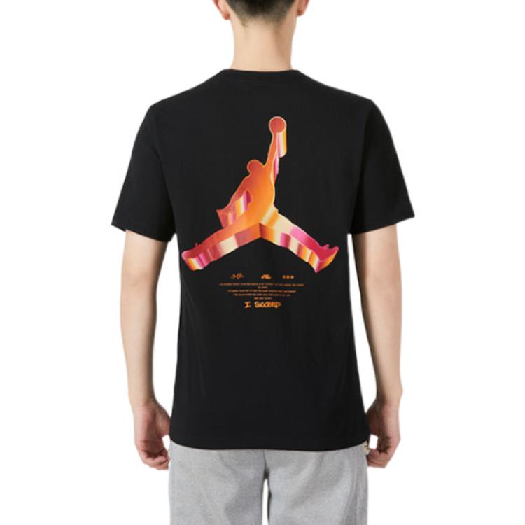 Men's Jordan Printing Logo Solid Color Round Neck Short Sleeve Black T-Shirt DH8967-010