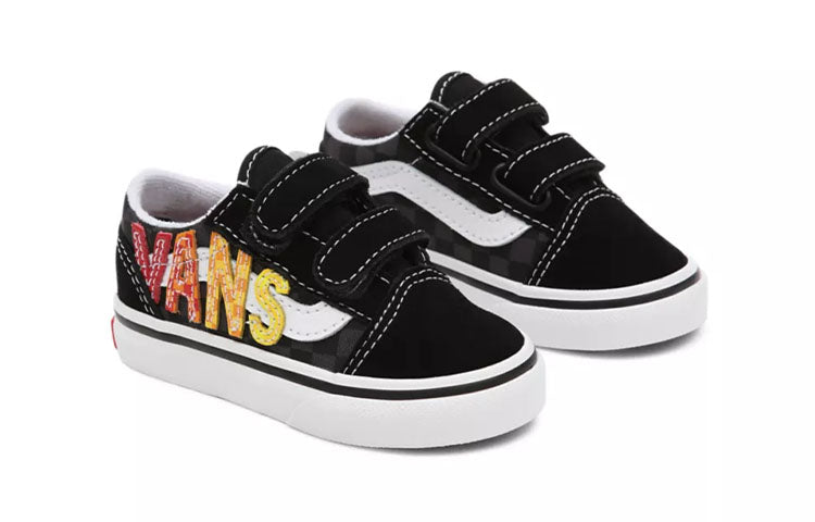 Vans Toddler Flame Logo Repeat Old Skool Velcro Low-Top Sneakers K Black/Yellow/Red VN000D3YABX