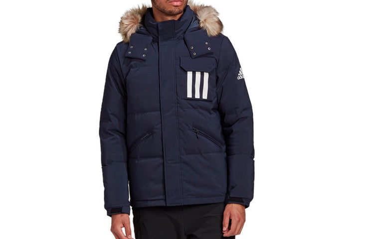 adidas DOWN PUFFA 3STR Outdoor hooded down Jacket Blue GE9928