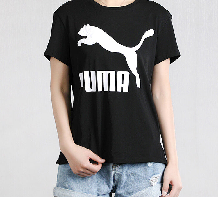 (WMNS) PUMA Classics Logo Tee Running Short Sleeve TEE Black 596512-01