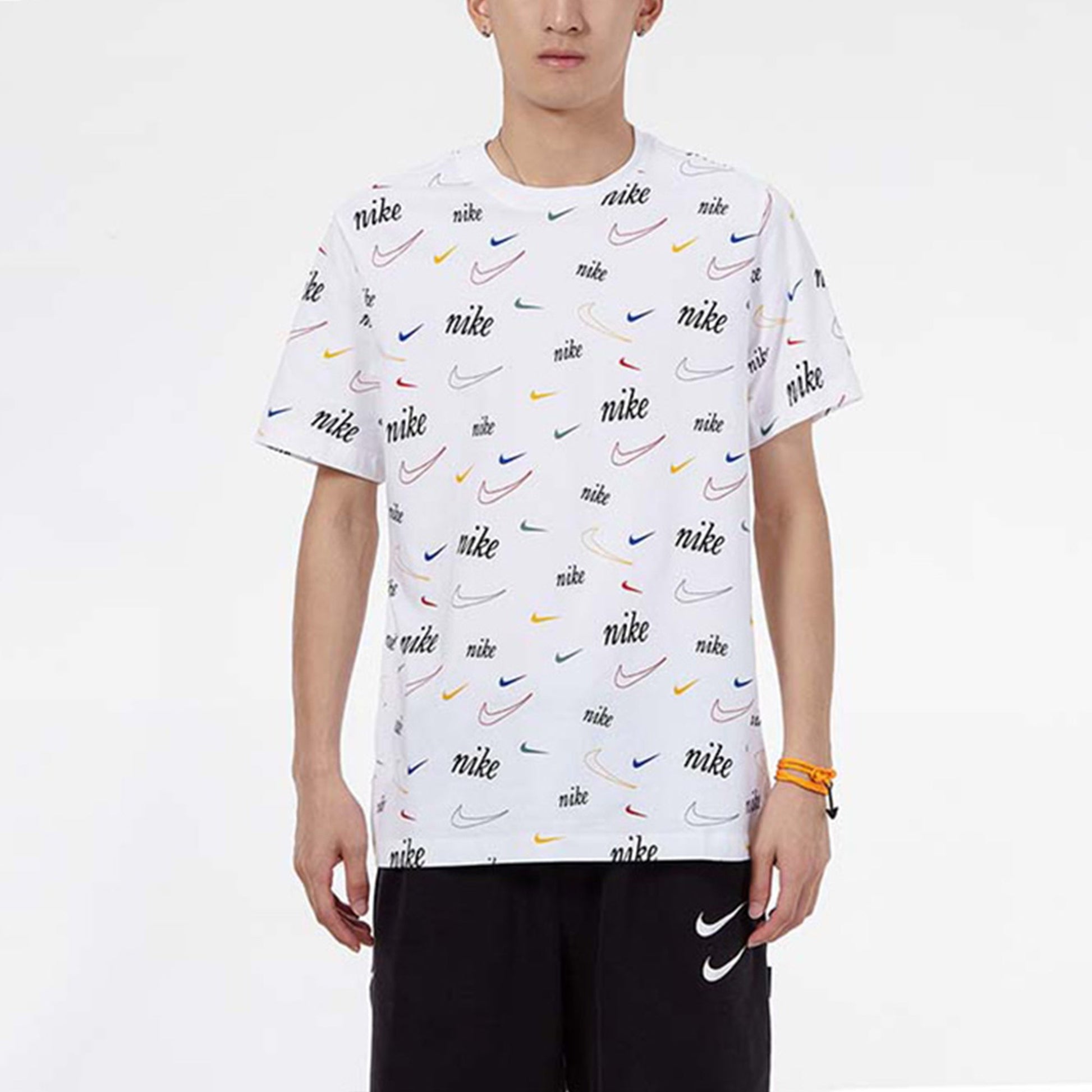 Men's Nike Full Print Logo Breathable Casual Round Neck Short Sleeve White T-Shirt DJ1392-100