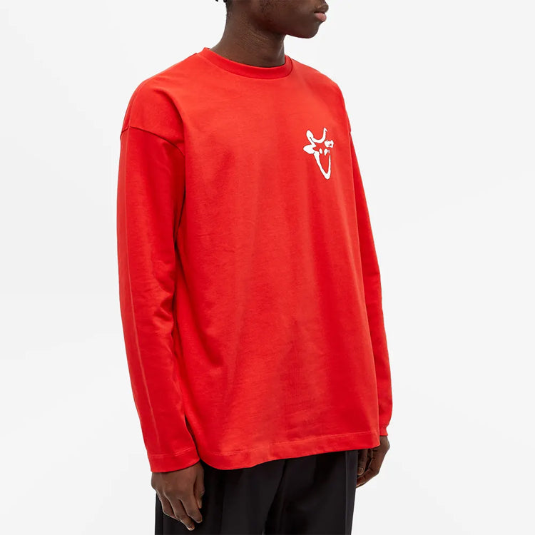 Men's KENZO China Capsule Series Pattern Logo Printing Round Neck Long Sleeves Red FB55TS1644SB-21