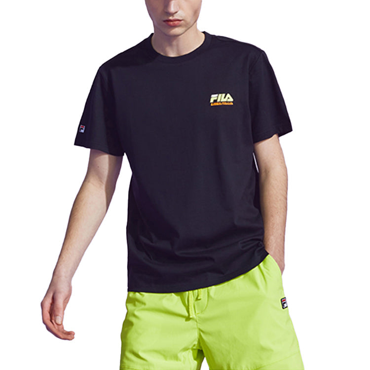 Men's Fila Yellow Logo Short Sleeve Black T-Shirt T11M026102F-BK