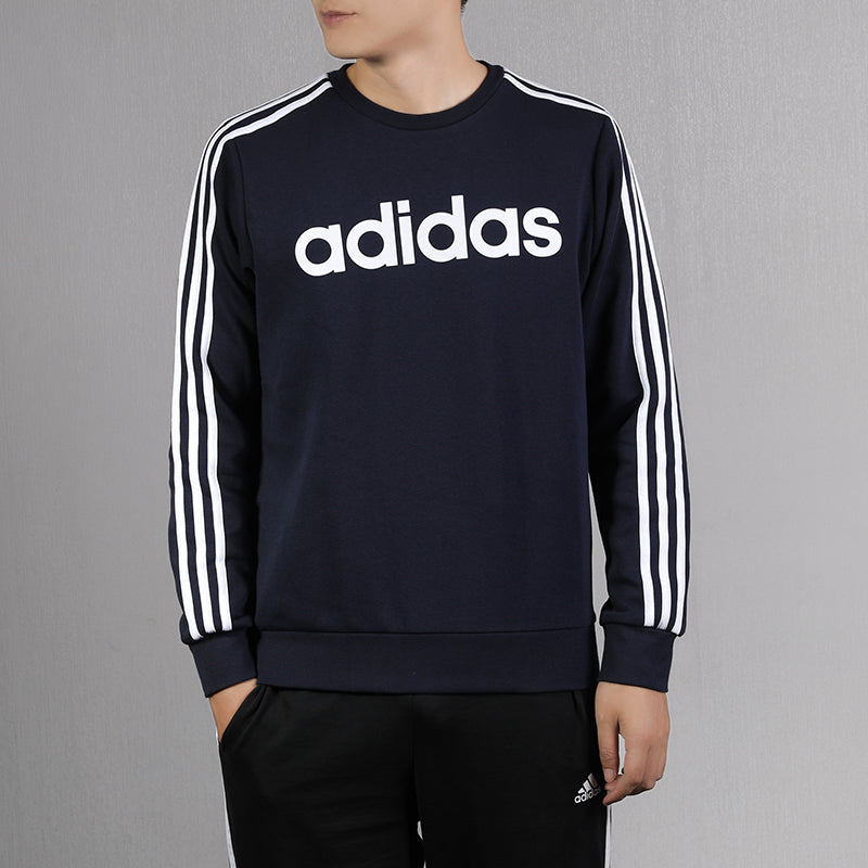 adidas E 3s Crew Fl Logo Casual Sports Fleece Lined Pullover Round Neck Blue EI4901