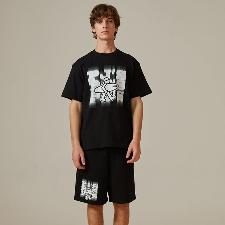 PJs Vigor Alphabet Pattern Printing Short Sleeve Unisex Black 20SSTS10332-P