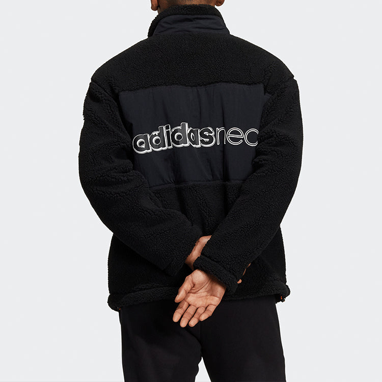 adidas neo logo Casual Stand Collar Windproof Sports Jacket Black HG9030