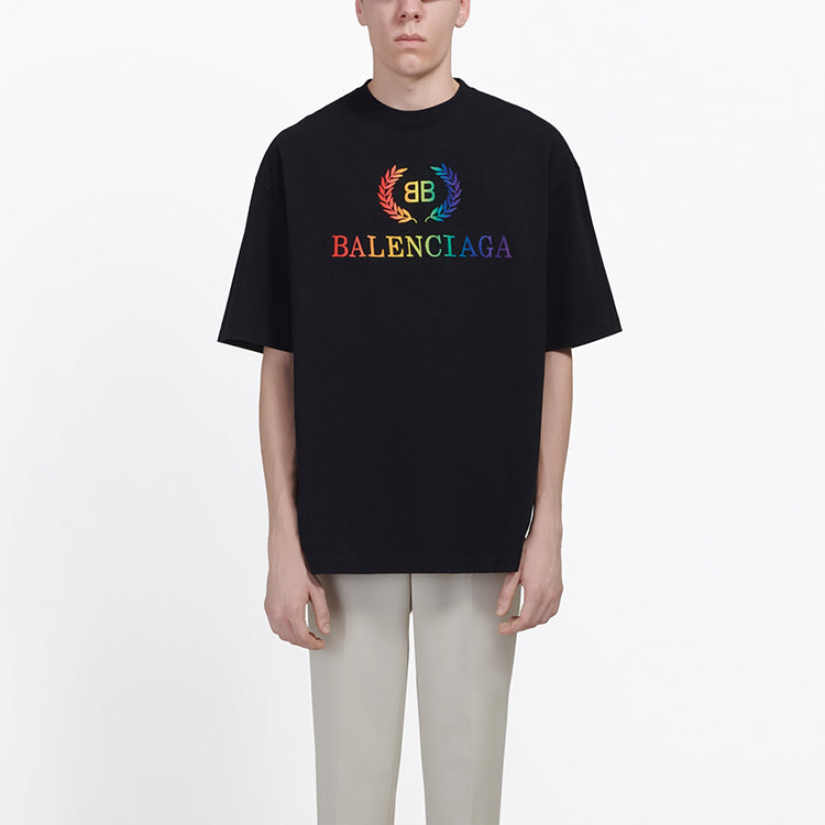 Balenciaga BB Rainbow Logo T-Shirt 'Black' 570805TEV531000