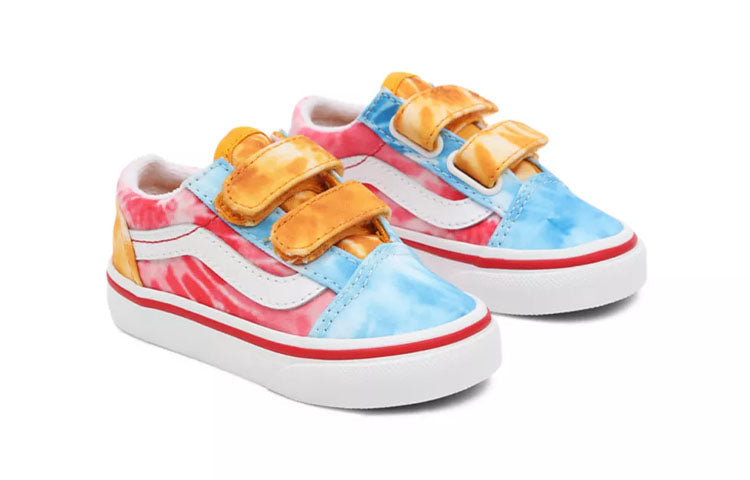 Vans Old Skool Tie Dye Block Velcro 'Blue Red Yellow' VN000D3YABO