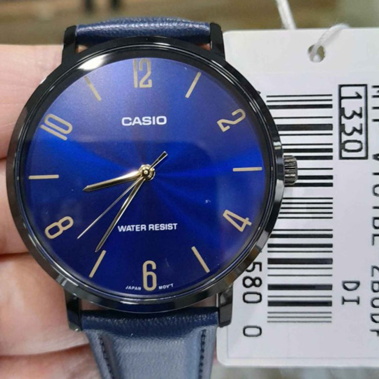 Men's CASIO Dress Series Classic Minimalistic 40mm waterproof Strap Mens Blue Analog MTP-VT01BL-2B