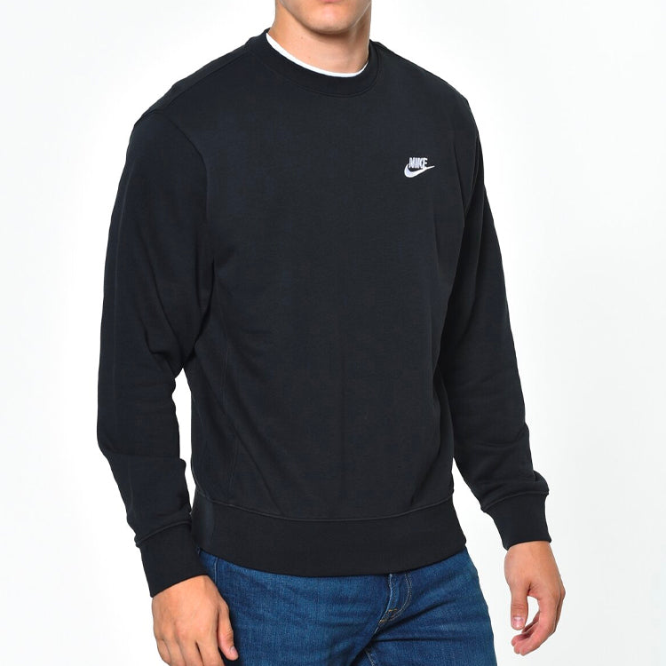 Men's Nike Sportswear Club Crew FT Casual Sports Round Neck Pullover Long Sleeves Black BV2666-010