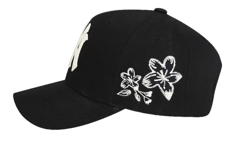 MLB New York Yankees NY Flowers Embroidered Baseball Cap Black White 32CPFK911-50L