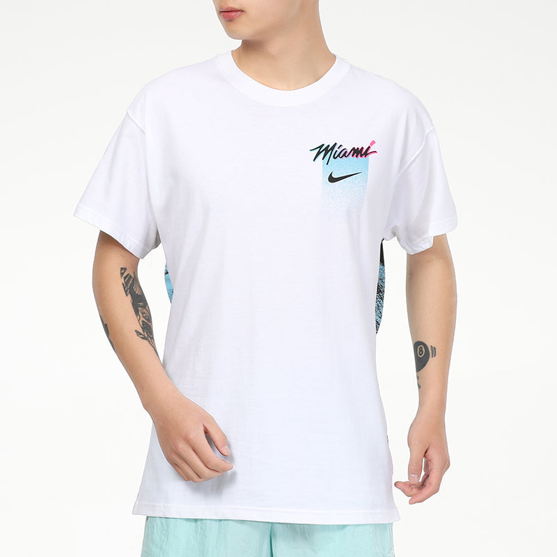 Nike NBA Courtside City Edition Miami Heat Back Printing Sports Short Sleeve White CT9388-100