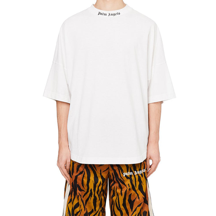 Men's PALM ANGELS Back Logo Alphabet Printing Short Sleeve White PMAA002E20JER0010110