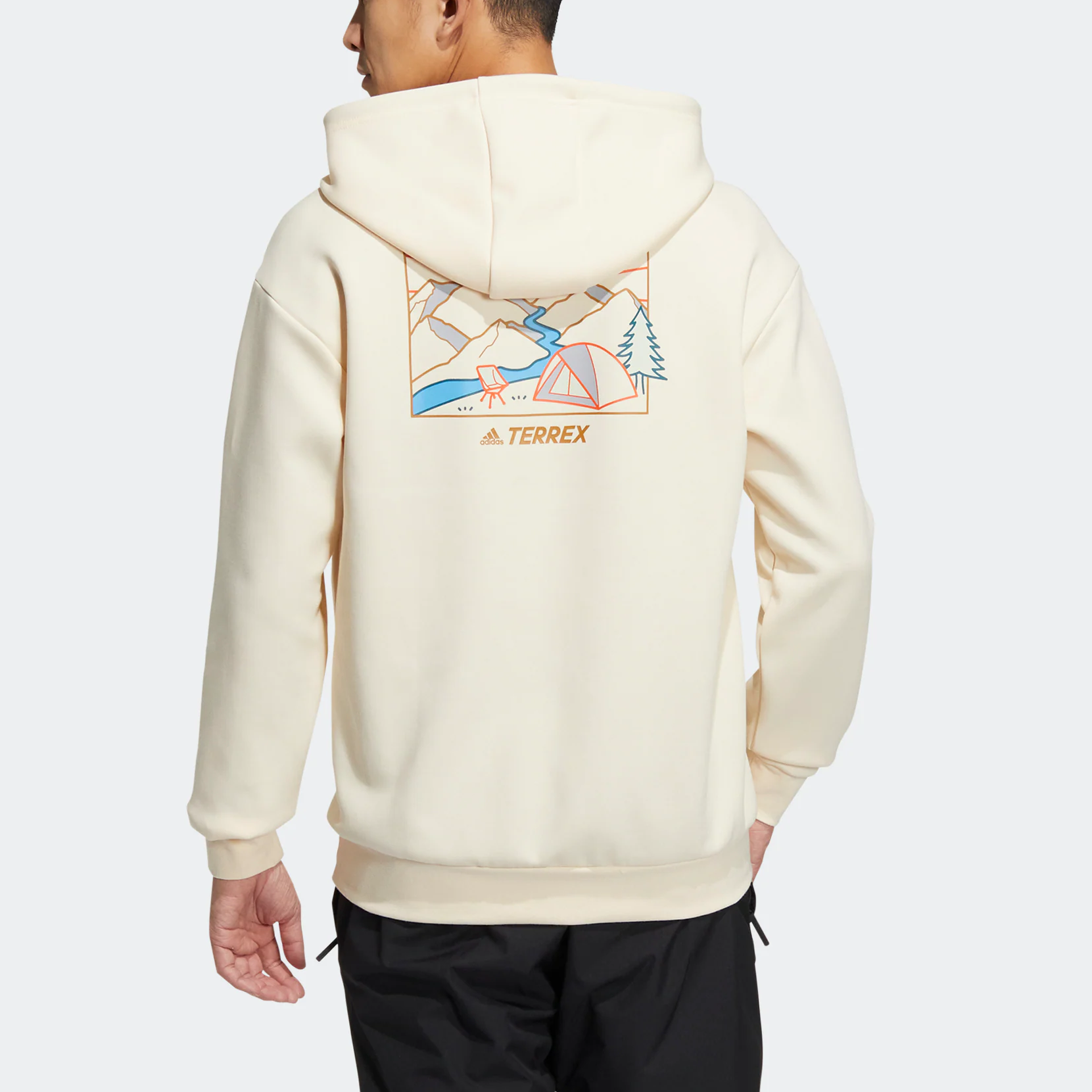 adidas Gfx Hood Swt Back Abstract Pattern Printing Kangaroo Pocket Sports Hooded Long Sleeves Creamy White HN2017