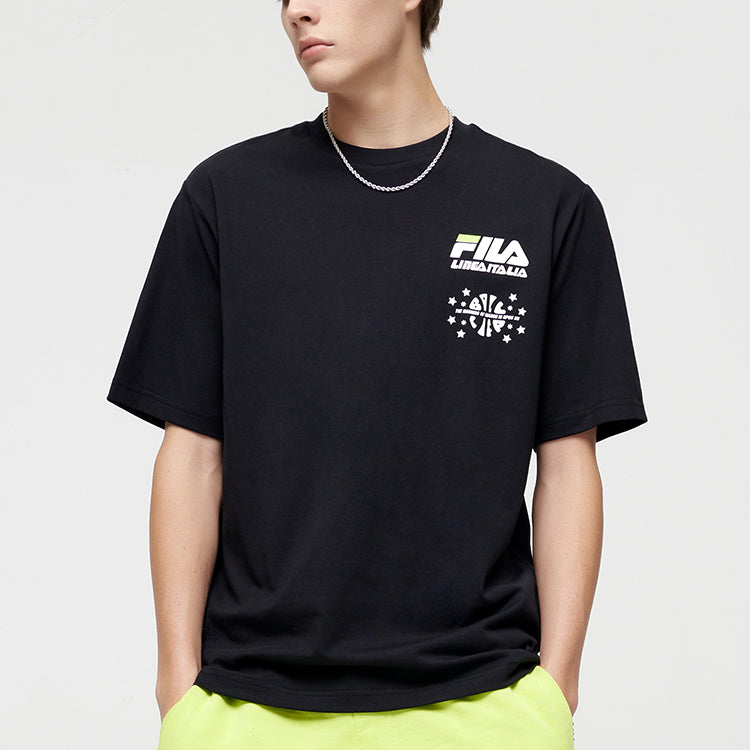 FILA FUSION Back Printing Loose Sports Round Neck Short Sleeve Unisex Black T81U125104B-BK