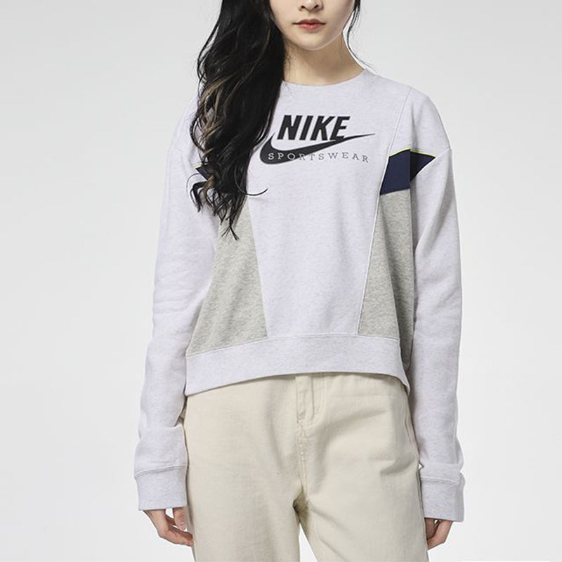 (WMNS) Nike Casual Sports Round Neck Long Sleeves Pullover Hoodie White CZ8599-051