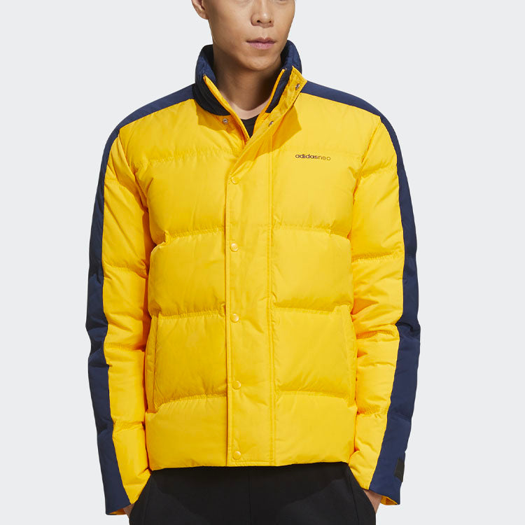 Men's adidas neo Colorblock High Collar Sports Gold Color Down Jacket GP5913