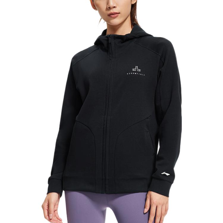 (WMNS) Li-Ning Essentials Logo Full Zip Training Hooded Jacket 'Black' AWDS780-2