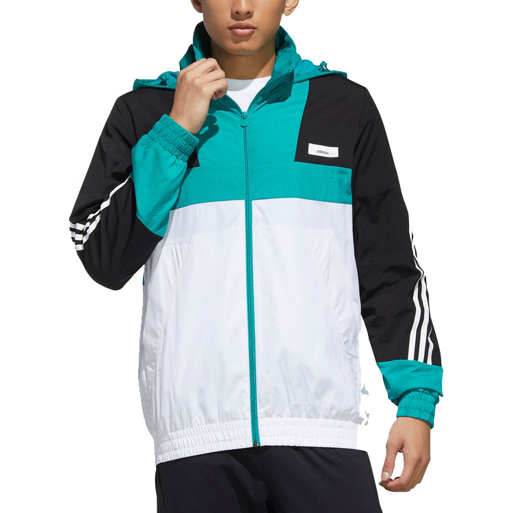 adidas neo M SS WRMLN WB Sports Windbreaker Jacket White Green Colorblock GE5499