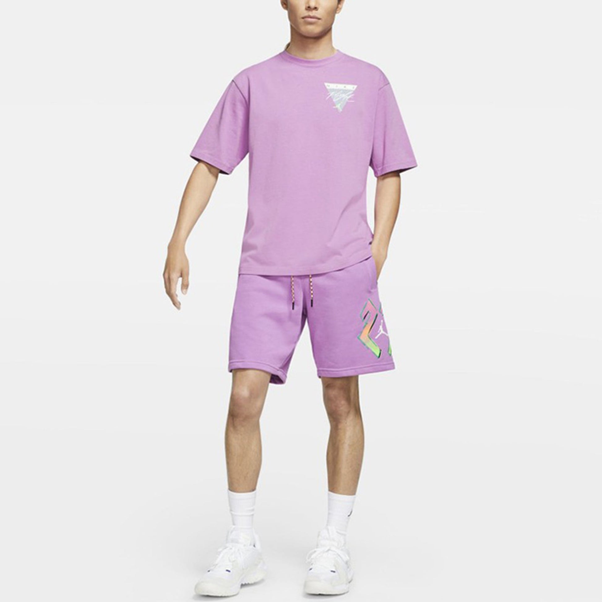Air Jordan Flight Essentials Washed Basketball Sports Printing Round Neck Short Sleeve Purple CZ8064-591